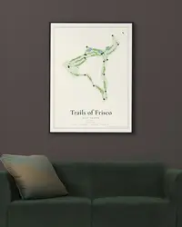 Trails of Frisco Golf Course map print, framed in a room