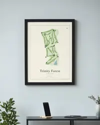 Trinity Forest Golf Club map print, framed in a room
