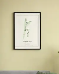 Twin Oaks Golf Course map print, framed in a room