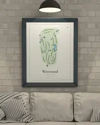 Westwood Country Club map print, framed in a room