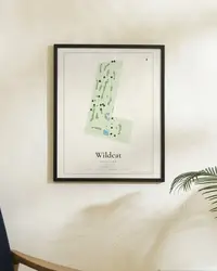 Wildcat Golf Club - Highlands Course map print, framed in a room