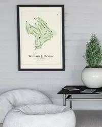 William J. Devine Golf Course map print, framed in a room