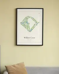 Willow Crest Golf Club map print, framed in a room