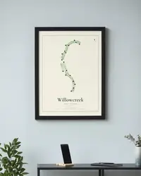 Willowcreek Golf Course map print, framed in a room