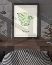 Wilmette Golf Club map print, framed in a room