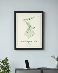 Worthington Hills Country Club map print, framed in a room