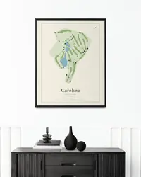 Carolina Golf Club map print, in a second room