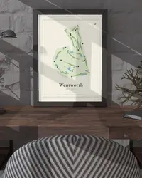 Wentworth Golf Club map print, in a second room